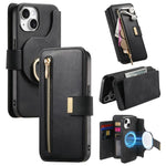 Portafoglio con cerniera ad anelli, protezione RFID, custodia per telefono in pelle MagSafe, For iPhone 15 Pro, For iPhone 15 Plus, For iPhone 15
