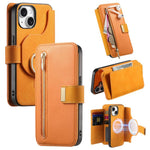 Portafoglio con cerniera ad anelli, protezione RFID, custodia per telefono in pelle MagSafe, For iPhone 15 Pro, For iPhone 15 Plus, For iPhone 15