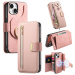 Portafoglio con cerniera ad anelli, protezione RFID, custodia per telefono in pelle MagSafe, For iPhone 14 Plus, For iPhone 14, For iPhone 14 Pro