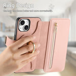 Portafoglio con cerniera ad anelli, protezione RFID, custodia per telefono in pelle MagSafe, For iPhone 14 Plus, For iPhone 14, For iPhone 14 Pro