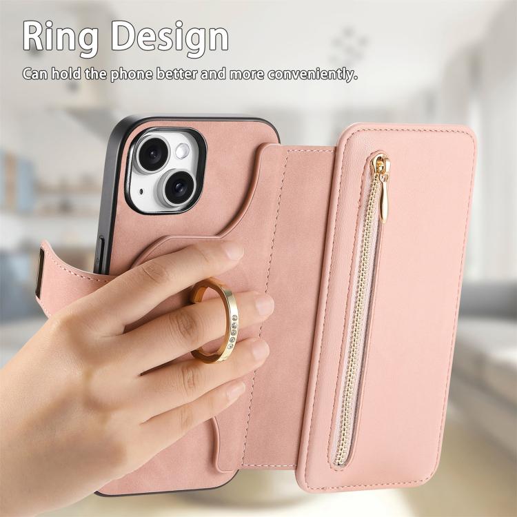 Portafoglio con cerniera ad anelli, protezione RFID, custodia per telefono in pelle MagSafe, For iPhone 14 Plus, For iPhone 14, For iPhone 14 Pro
