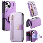 Portafoglio con cerniera ad anelli, protezione RFID, custodia per telefono in pelle MagSafe, For iPhone 14 Plus, For iPhone 14, For iPhone 14 Pro