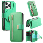 Portafoglio con cerniera ad anelli, protezione RFID, custodia per telefono in pelle MagSafe, For iPhone 14 Pro Max, For iPhone 13 Pro Max, For iPhone 13 Pro