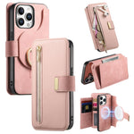 Portafoglio con cerniera ad anelli, protezione RFID, custodia per telefono in pelle MagSafe, For iPhone 14 Pro Max, For iPhone 13 Pro Max, For iPhone 13 Pro