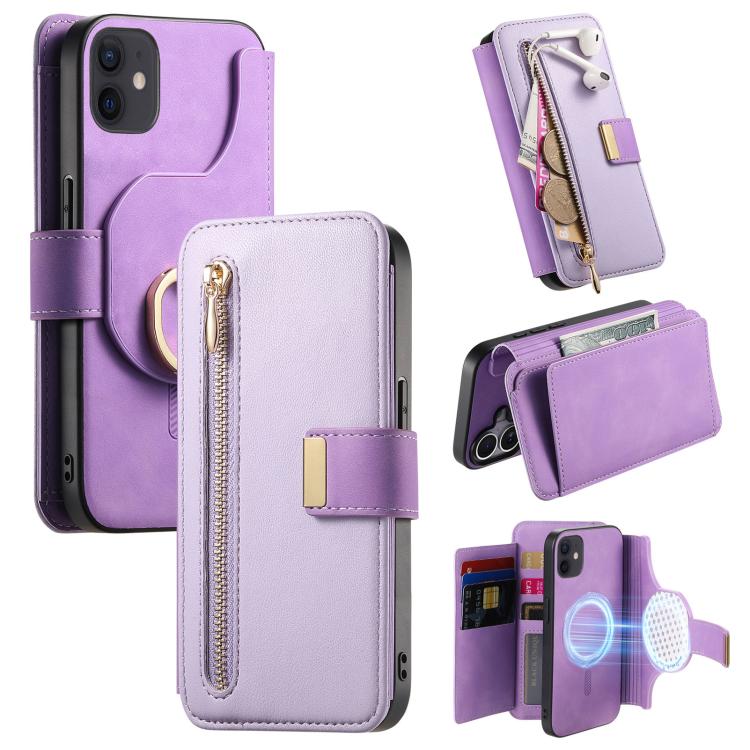 Portafoglio con cerniera ad anelli, protezione RFID, custodia per telefono in pelle MagSafe, For iPhone 13, For iPhone 12 / 12 Pro, For iPhone 12 Pro Max