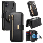 Portafoglio con cerniera ad anelli, protezione RFID, custodia per telefono in pelle MagSafe, For iPhone 13, For iPhone 12 / 12 Pro, For iPhone 12 Pro Max