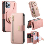 Portafoglio con cerniera ad anelli, protezione RFID, custodia per telefono in pelle MagSafe, For iPhone 13, For iPhone 12 / 12 Pro, For iPhone 12 Pro Max