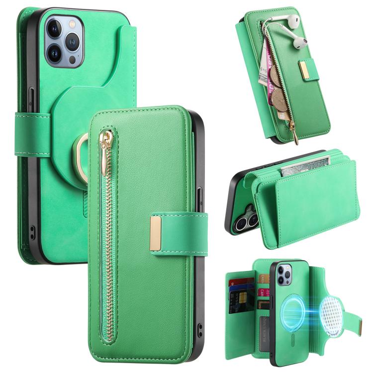 Portafoglio con cerniera ad anelli, protezione RFID, custodia per telefono in pelle MagSafe, For iPhone 13, For iPhone 12 / 12 Pro, For iPhone 12 Pro Max