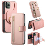 Portafoglio con cerniera ad anelli, protezione RFID, custodia per telefono in pelle MagSafe, For iPhone 11 Pro Max, For iPhone 11, For iPhone 11 Pro