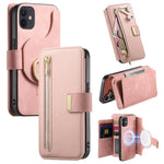 Portafoglio con cerniera ad anelli, protezione RFID, custodia per telefono in pelle MagSafe, For iPhone 11 Pro Max, For iPhone 11, For iPhone 11 Pro