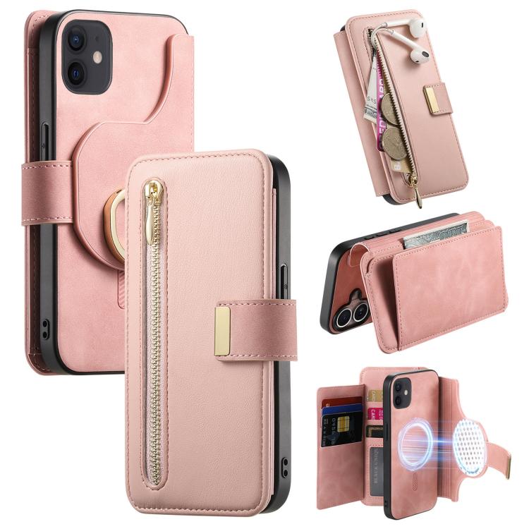 Portafoglio con cerniera ad anelli, protezione RFID, custodia per telefono in pelle MagSafe, For iPhone 11 Pro Max, For iPhone 11, For iPhone 11 Pro