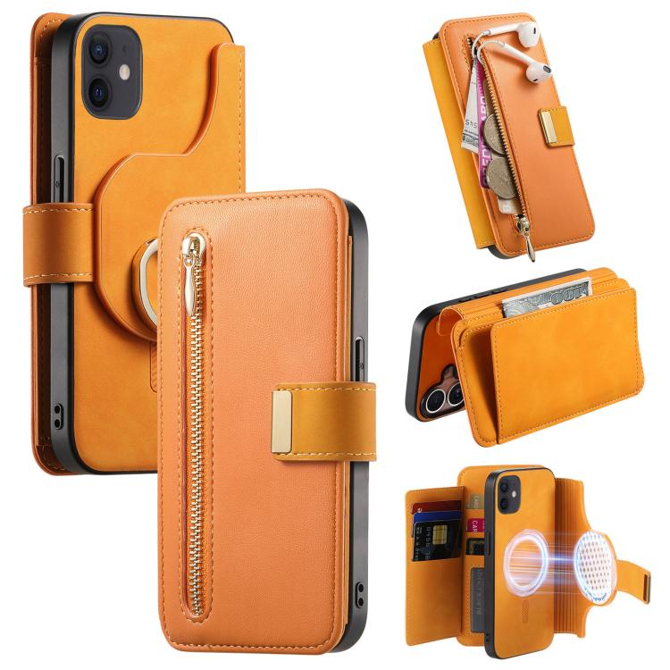 Portafoglio con cerniera ad anelli, protezione RFID, custodia per telefono in pelle MagSafe, For iPhone 11 Pro Max, For iPhone 11, For iPhone 11 Pro