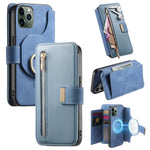 Portafoglio con cerniera ad anelli, protezione RFID, custodia per telefono in pelle MagSafe, For iPhone 11 Pro Max, For iPhone 11, For iPhone 11 Pro
