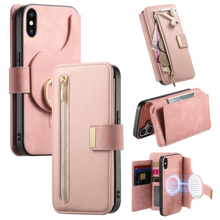 Portafoglio con cerniera ad anelli, protezione RFID, custodia per telefono in pelle MagSafe, For iPhone X / XS, For iPhone XR, For iPhone XS Max
