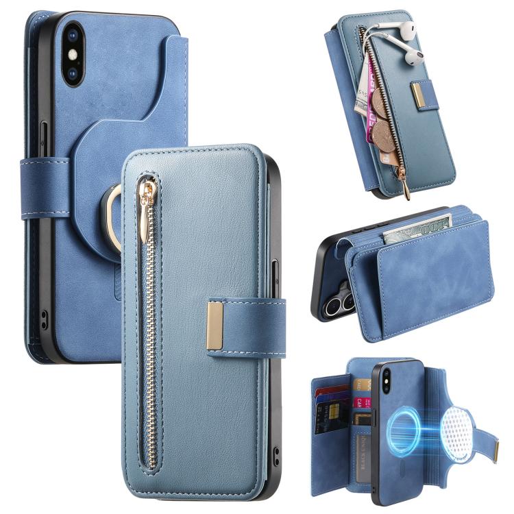 Portafoglio con cerniera ad anelli, protezione RFID, custodia per telefono in pelle MagSafe, For iPhone X / XS, For iPhone XR, For iPhone XS Max