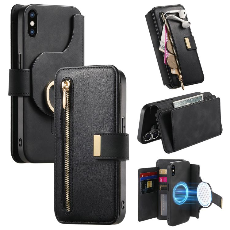 Portafoglio con cerniera ad anelli, protezione RFID, custodia per telefono in pelle MagSafe, For iPhone X / XS, For iPhone XR, For iPhone XS Max