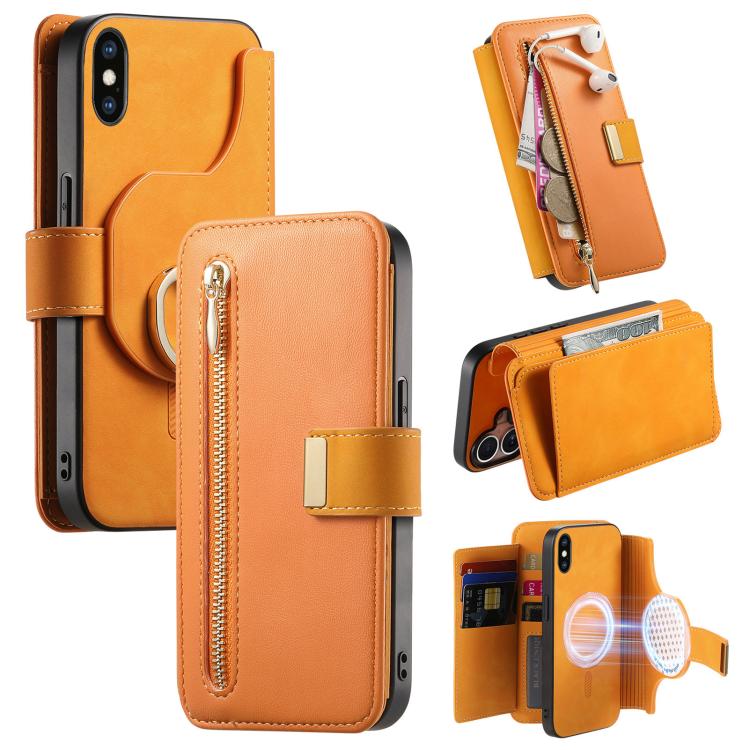 Portafoglio con cerniera ad anelli, protezione RFID, custodia per telefono in pelle MagSafe, For iPhone X / XS, For iPhone XR, For iPhone XS Max