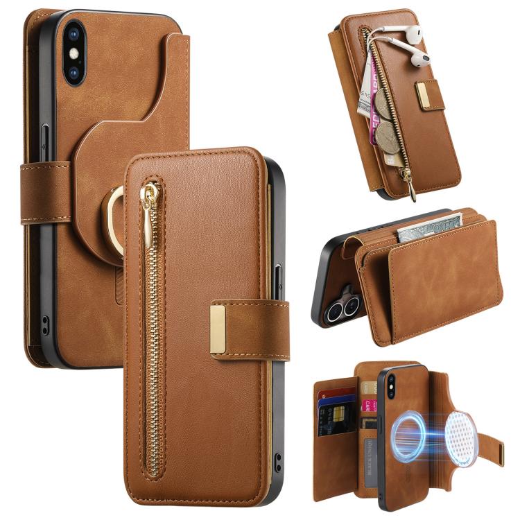 Portafoglio con cerniera ad anelli, protezione RFID, custodia per telefono in pelle MagSafe, For iPhone X / XS, For iPhone XR, For iPhone XS Max