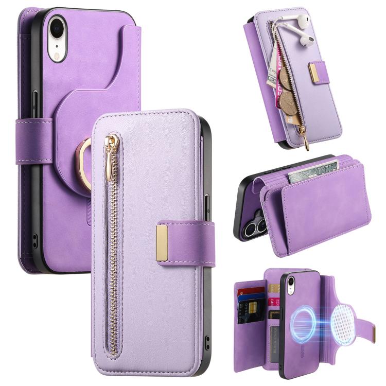 Portafoglio con cerniera ad anelli, protezione RFID, custodia per telefono in pelle MagSafe, For iPhone X / XS, For iPhone XR, For iPhone XS Max