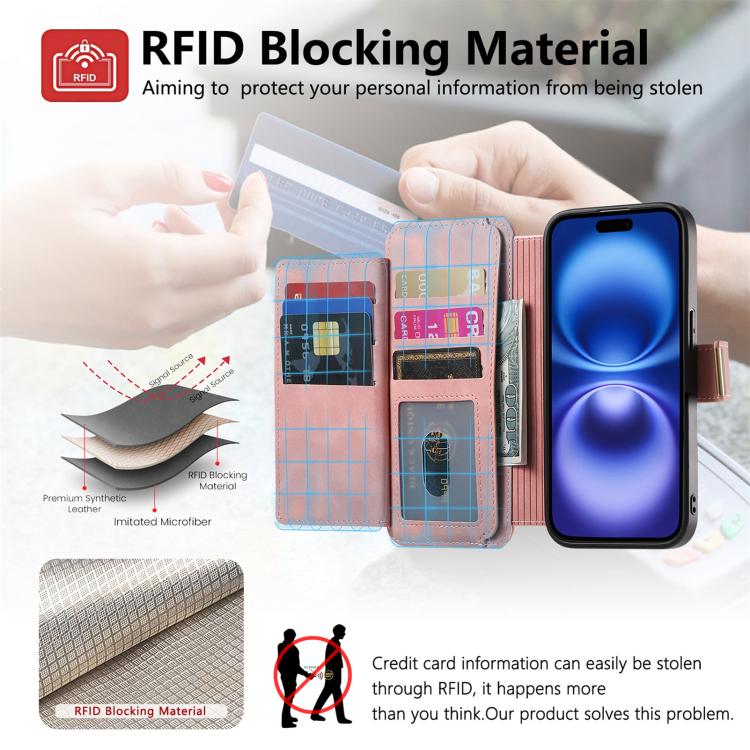 Portafoglio con cerniera ad anelli, protezione RFID, custodia per telefono in pelle MagSafe, For iPhone 7 Plus / 8 Plus