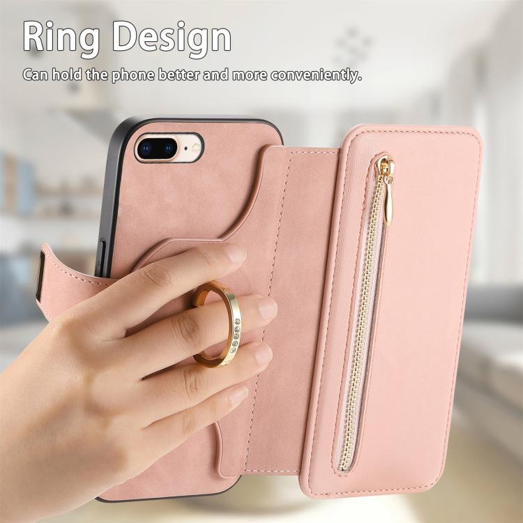 Portafoglio con cerniera ad anelli, protezione RFID, custodia per telefono in pelle MagSafe, For iPhone 7 Plus / 8 Plus