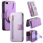Portafoglio con cerniera ad anelli, protezione RFID, custodia per telefono in pelle MagSafe, For iPhone 7 Plus / 8 Plus