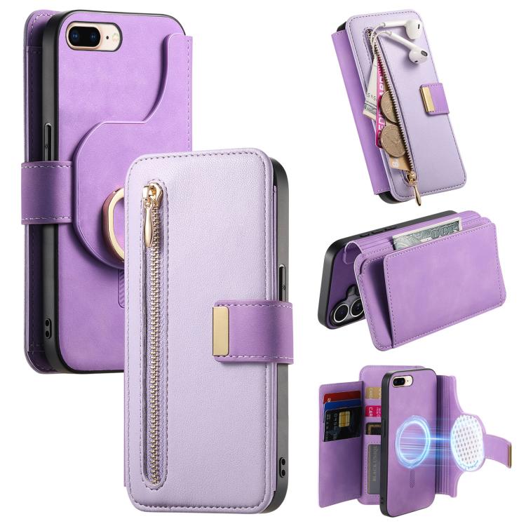 Portafoglio con cerniera ad anelli, protezione RFID, custodia per telefono in pelle MagSafe, For iPhone 7 Plus / 8 Plus