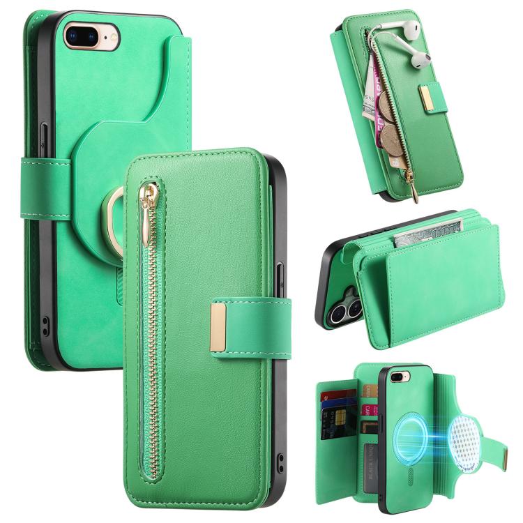 Portafoglio con cerniera ad anelli, protezione RFID, custodia per telefono in pelle MagSafe, For iPhone 7 Plus / 8 Plus