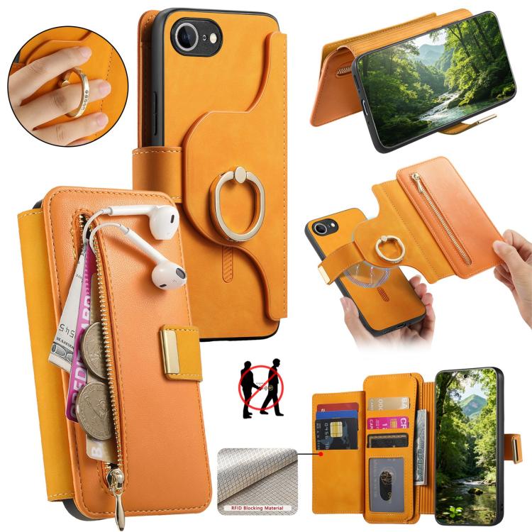 Portafoglio con cerniera ad anelli, protezione RFID, custodia per telefono in pelle MagSafe, For iPhone 17e / 16e, For iPhone 16 Pro Max, For iPhone 16 Pro