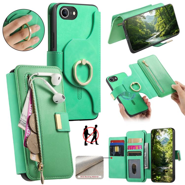 Portafoglio con cerniera ad anelli, protezione RFID, custodia per telefono in pelle MagSafe, For iPhone 17e / 16e, For iPhone 16 Pro Max, For iPhone 16 Pro