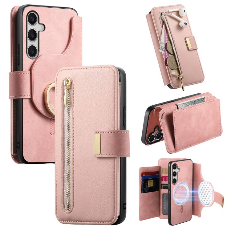 Portafoglio con cerniera ad anello, protezione RFID, custodia per telefono in pelle MagSafe, For Galaxy S25 FE 5G, For Galaxy S25 Edge 5G, For Galaxy S24 FE 5G