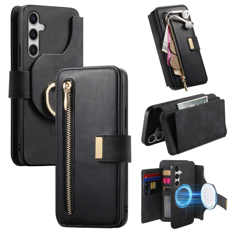 Portafoglio con cerniera ad anello, protezione RFID, custodia per telefono in pelle MagSafe, For Galaxy S25 FE 5G, For Galaxy S25 Edge 5G, For Galaxy S24 FE 5G