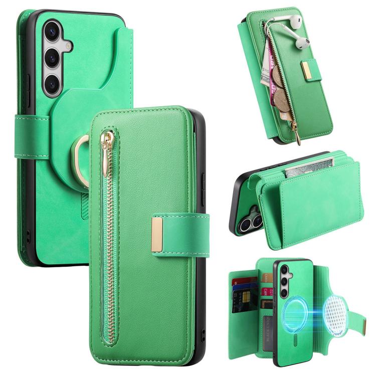 Portafoglio con cerniera ad anello, protezione RFID, custodia per telefono in pelle MagSafe, For Galaxy S25 FE 5G, For Galaxy S25 Edge 5G, For Galaxy S24 FE 5G