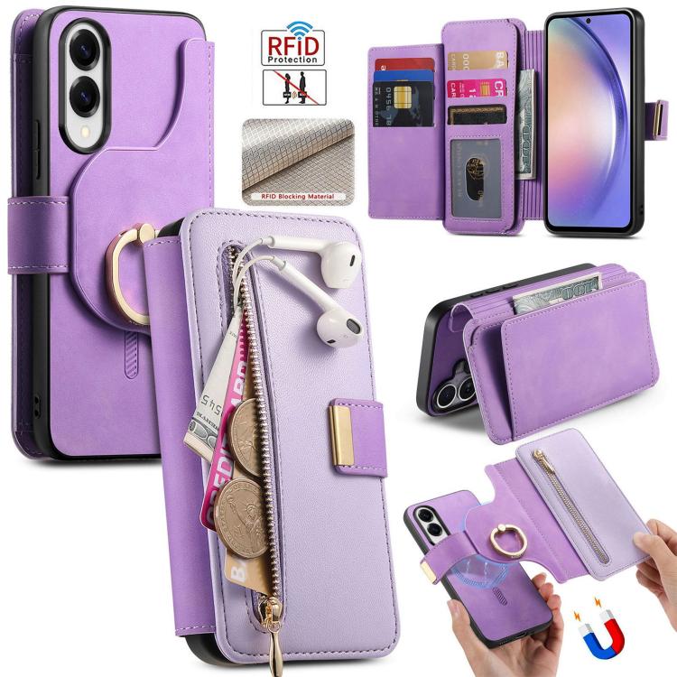 Portafoglio con cerniera ad anello, protezione RFID, custodia per telefono in pelle MagSafe, For Galaxy S25 FE 5G, For Galaxy S25 Edge 5G, For Galaxy S24 FE 5G