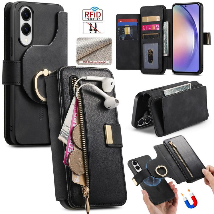 Portafoglio con cerniera ad anello, protezione RFID, custodia per telefono in pelle MagSafe, For Galaxy S25 FE 5G, For Galaxy S25 Edge 5G, For Galaxy S24 FE 5G
