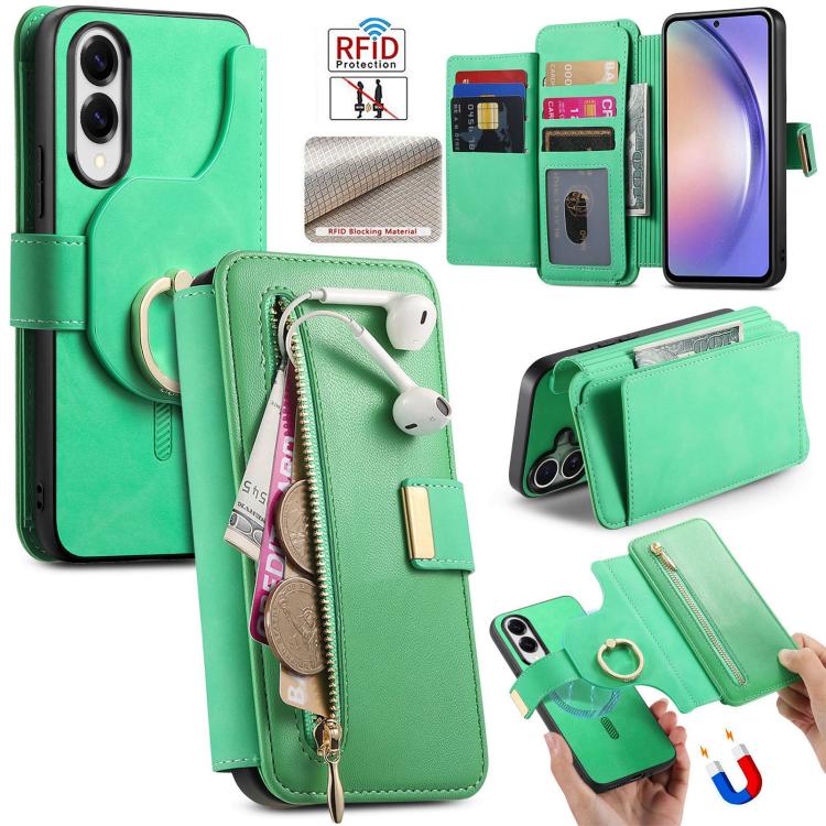 Portafoglio con cerniera ad anello, protezione RFID, custodia per telefono in pelle MagSafe, For Galaxy S25 FE 5G, For Galaxy S25 Edge 5G, For Galaxy S24 FE 5G
