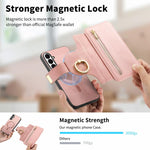 Portafoglio con cerniera ad anello, protezione RFID, custodia per telefono in pelle MagSafe, For Galaxy S23+ 5G