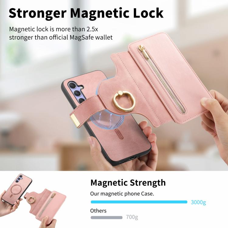 Portafoglio con cerniera ad anello, protezione RFID, custodia per telefono in pelle MagSafe, For Galaxy A54 5G