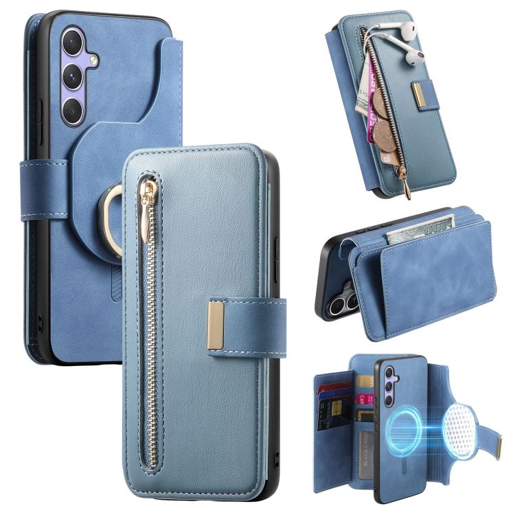 Portafoglio con cerniera ad anello, protezione RFID, custodia per telefono in pelle MagSafe, For Galaxy A54 5G