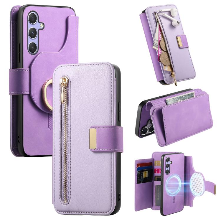 Portafoglio con cerniera ad anello, protezione RFID, custodia per telefono in pelle MagSafe, For Galaxy A54 5G