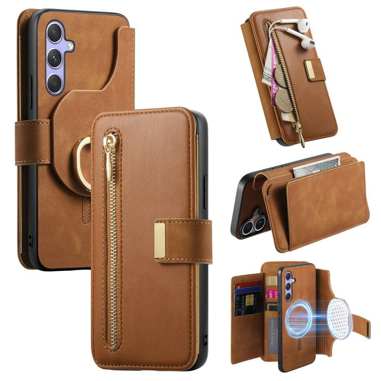 Portafoglio con cerniera ad anello, protezione RFID, custodia per telefono in pelle MagSafe, For Galaxy A54 5G