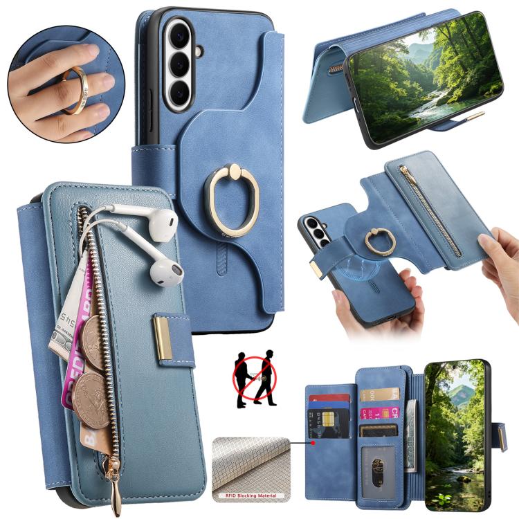 Portafoglio con cerniera ad anello, protezione RFID, custodia per telefono in pelle MagSafe, For Galaxy A36 5G, For Galaxy A16 4G / 5G, For Galaxy A55 5G