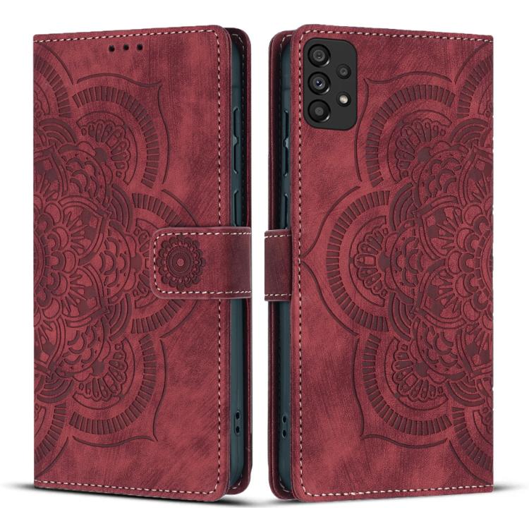 Custodia per telefono in pelle satinata stile retrò con mandala in rilievo., For Samsung Galaxy A33 5G, For Samsung Galaxy A53 5G, For Samsung Galaxy A32 5G
