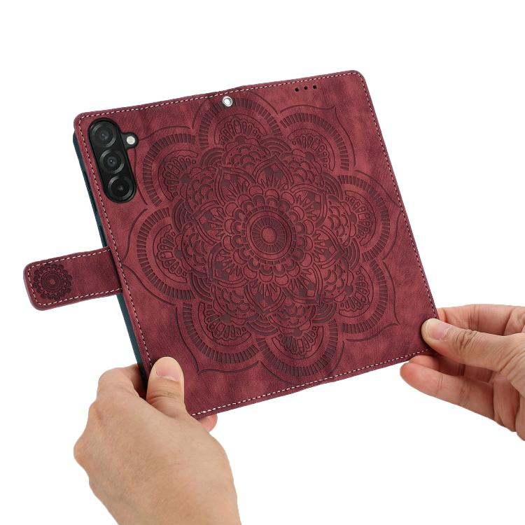 Custodia per telefono in pelle satinata stile retrò con mandala in rilievo., For Samsung Galaxy A57 5G, For Samsung Galaxy A37 5G, For Galaxy A27 5G, For Samsung Galaxy A07 4G / A06 4G