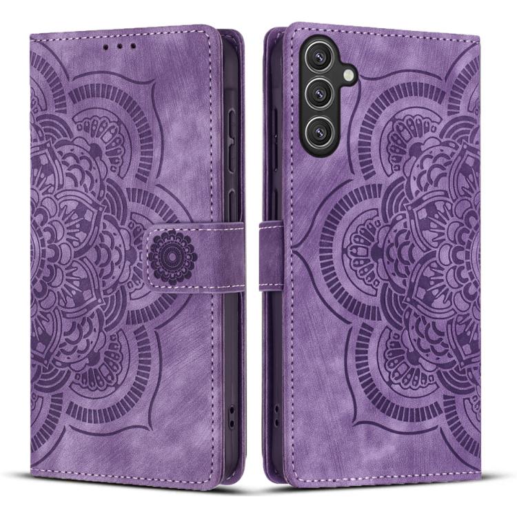 Custodia per telefono in pelle satinata stile retrò con mandala in rilievo., For Samsung Galaxy S24+ 5G, For Samsung Galaxy S24 5G, For Samsung Galaxy S23 FE 5G, For Samsung Galaxy S23 Ultra 5G