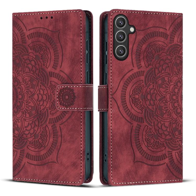 Custodia per telefono in pelle satinata stile retrò con mandala in rilievo., For Samsung Galaxy S24+ 5G, For Samsung Galaxy S24 5G, For Samsung Galaxy S23 FE 5G, For Samsung Galaxy S23 Ultra 5G