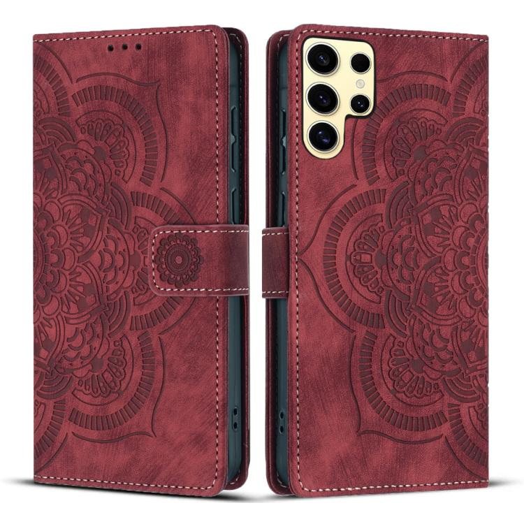 Custodia per telefono in pelle satinata stile retrò con mandala in rilievo., For Samsung Galaxy S25+ 5G, For Samsung Galaxy S25 Ultra 5G, For Samsung Galaxy S24 FE 5G, For Samsung Galaxy S24 Ultra 5G