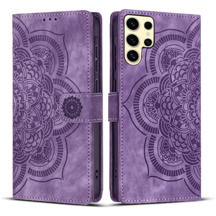 Custodia per telefono in pelle satinata stile retrò con mandala in rilievo., For Samsung Galaxy S25+ 5G, For Samsung Galaxy S25 Ultra 5G, For Samsung Galaxy S24 FE 5G, For Samsung Galaxy S24 Ultra 5G