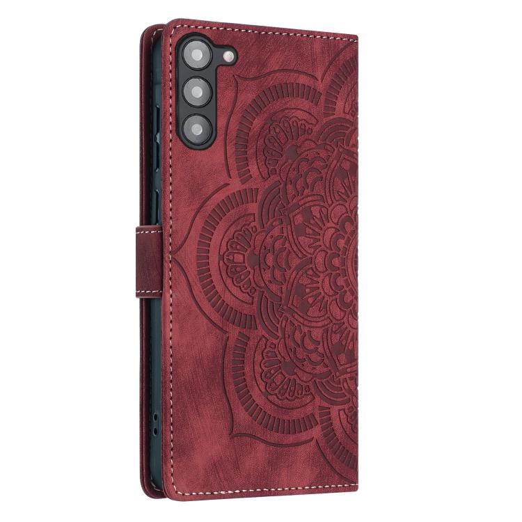 Custodia per telefono in pelle satinata stile retrò con mandala in rilievo., For Samsung Galaxy S23+ 5G, For Samsung Galaxy S23 5G, For Samsung Galaxy S20 FE, For Samsung Galaxy S22 Ultra 5G