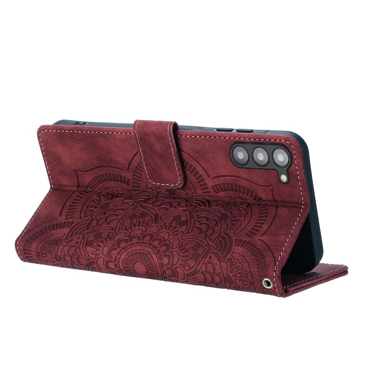 Custodia per telefono in pelle satinata stile retrò con mandala in rilievo., For Samsung Galaxy S23+ 5G, For Samsung Galaxy S23 5G, For Samsung Galaxy S20 FE, For Samsung Galaxy S22 Ultra 5G